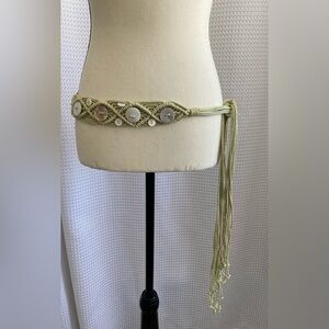 Macramé Boho Belt Shell Buttons accents Adjustable Tassel size 27”- 34”